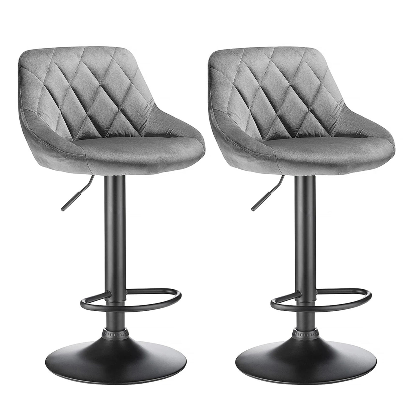 2-piece bar stool set, kitchen stool, upholstered bar stool, swivel bar stool height adjustable 85-105 cm, velvet seat, metal ba