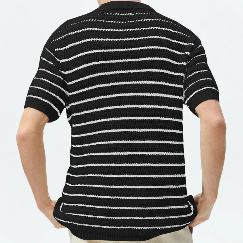 Men's Sexy See-through Knit Shirt Breathable Hollow Striped Shirt Summer New Men's Thin Coat Men's Clothing Hawaiian Shirt Tops