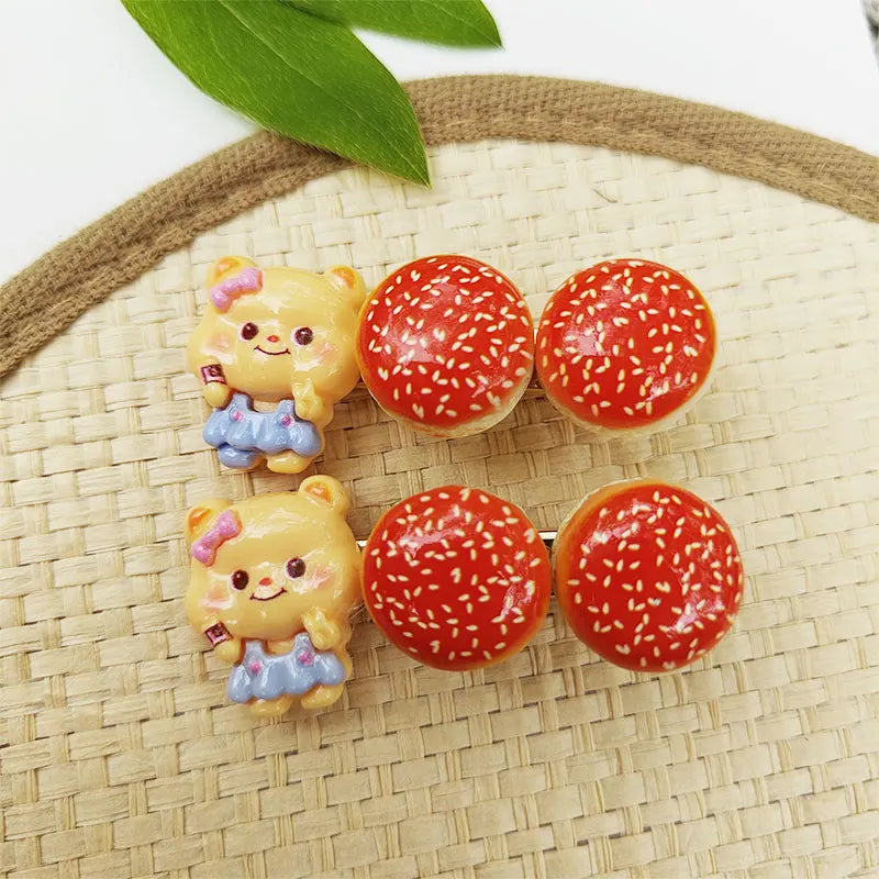 Cute Bread Bear Hair Clip Sweet Bangs Clip for Girls Fashion BB Clips Cartoon Side Clips Cards Headwear Women Lovely Accessories