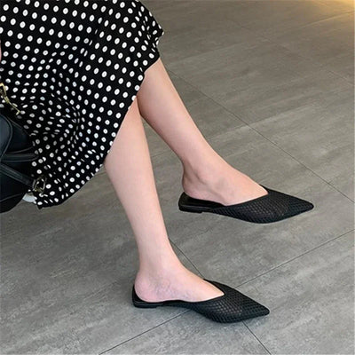 Women's Pointed Toe Slippers 2024 Summer Designer Mesh Beach Flat Shoes Slides Outside Mules Gladiator Sandals Zapatos De Mujer