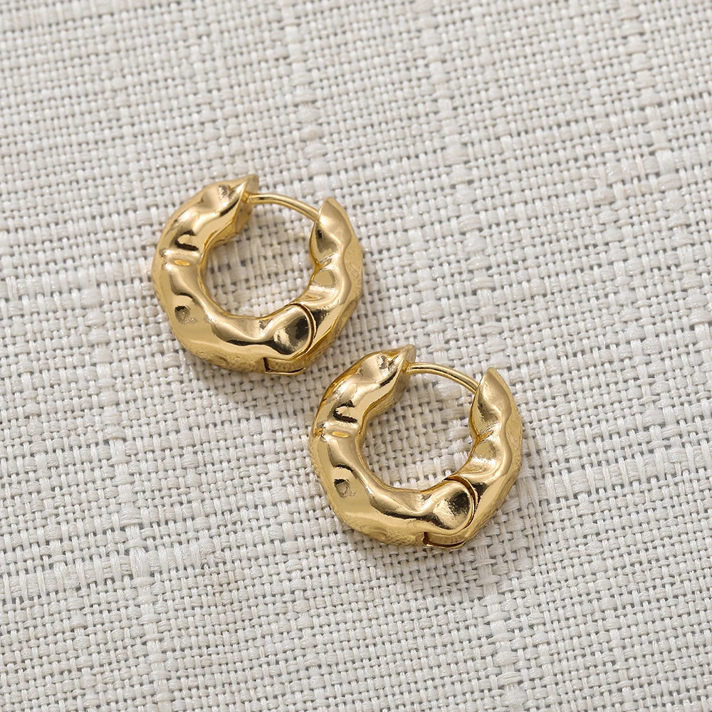 Punk Gold Color Twist Round Piercing Hoop Earrings Female Luxury CZ Crystal Geometric Ear Buckle Huggie Earrings Women Jewelry