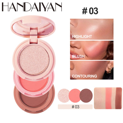 3-In-1 Face Bronzer Highlighter Makeup Palette Matte Pearlescent Blush Contouring Shadow Brighten Three-layer All-in-one Palette