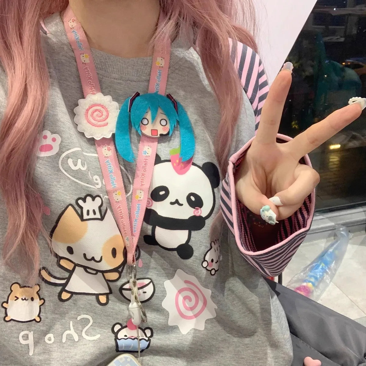Y2k Harajuku Kawaii Striped Hoodie Women Japanese Fashion Patchwork Cartoon Print Sweatshirt Female Autumn 2023 New In