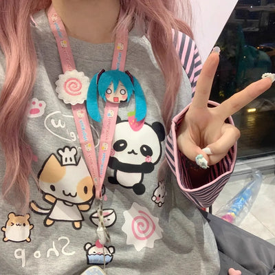 Y2k Harajuku Kawaii Striped Hoodie Women Japanese Fashion Patchwork Cartoon Print Sweatshirt Female Autumn 2023 New In