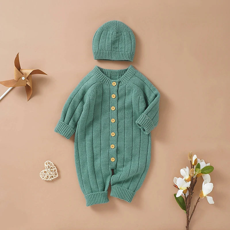 Ma&Baby 0-18M Warm Baby Clothing Knit Romper Newborn Infant Toddler Boy Girl Long Sleeve Jumpsuit + Hat Fall Spring Outfits