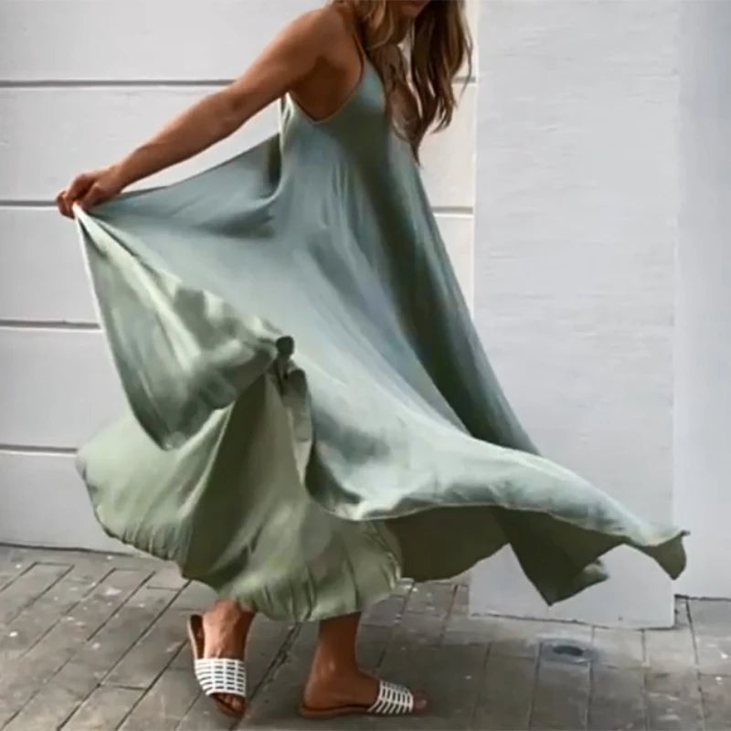 ZANZEA 2024 Summer Holiday Beach Sundress Women Sleeveless Dress Big Swing Vestidos Casual Sexy Bohemian Solid Color Robe Femme