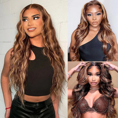 200 Density 30 32Inch 13x6 HD Lace Frontal Wig Body Wave Human Hair 427 Highlight Ombre 13x5 13x4 Lace Front Wig Brazilian Brown