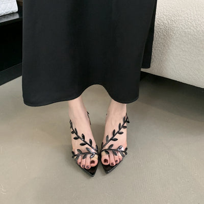 2025 Summer Ladies High Heels Fashion Pointed Leaf Gold Silver High Heel Sandals Women Party Wedding Shoes