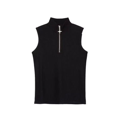 Gothic Tank Top Men and Women Harajuku Punk Vintage Stand Neck Zipper Streetwear Sleeveless Tanks Y2k Aesthetic Solid Camisoles