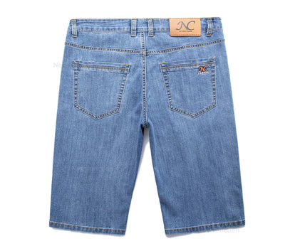 Fashion Men's Straight Denim Shorts Summer Thin Elastic Casual Bermuda Jeans Breathable Fabric Male Clothes Boardshorts