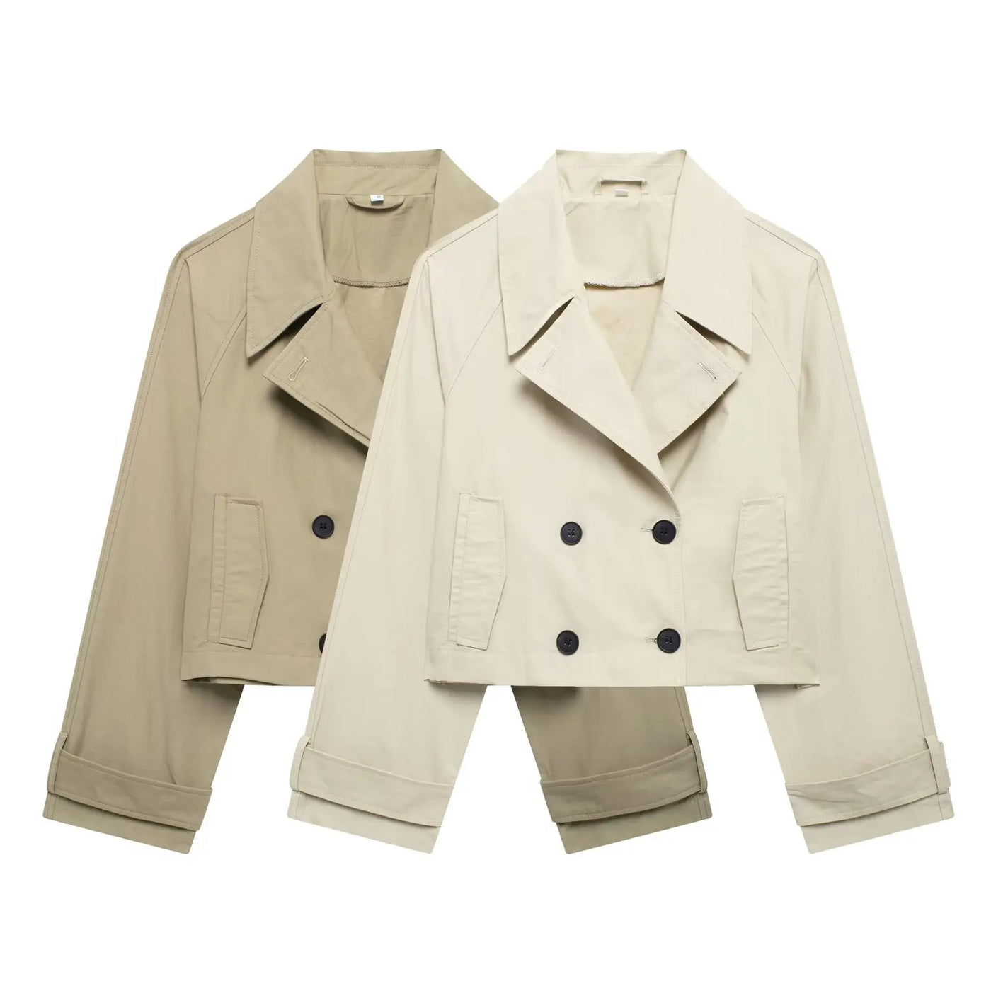 TRAF Women Autumn 2024 New Fashion Short Jacket Coat Chic Lapel Casual Double-breasted All-match Thin Coat Outerwear Mujer