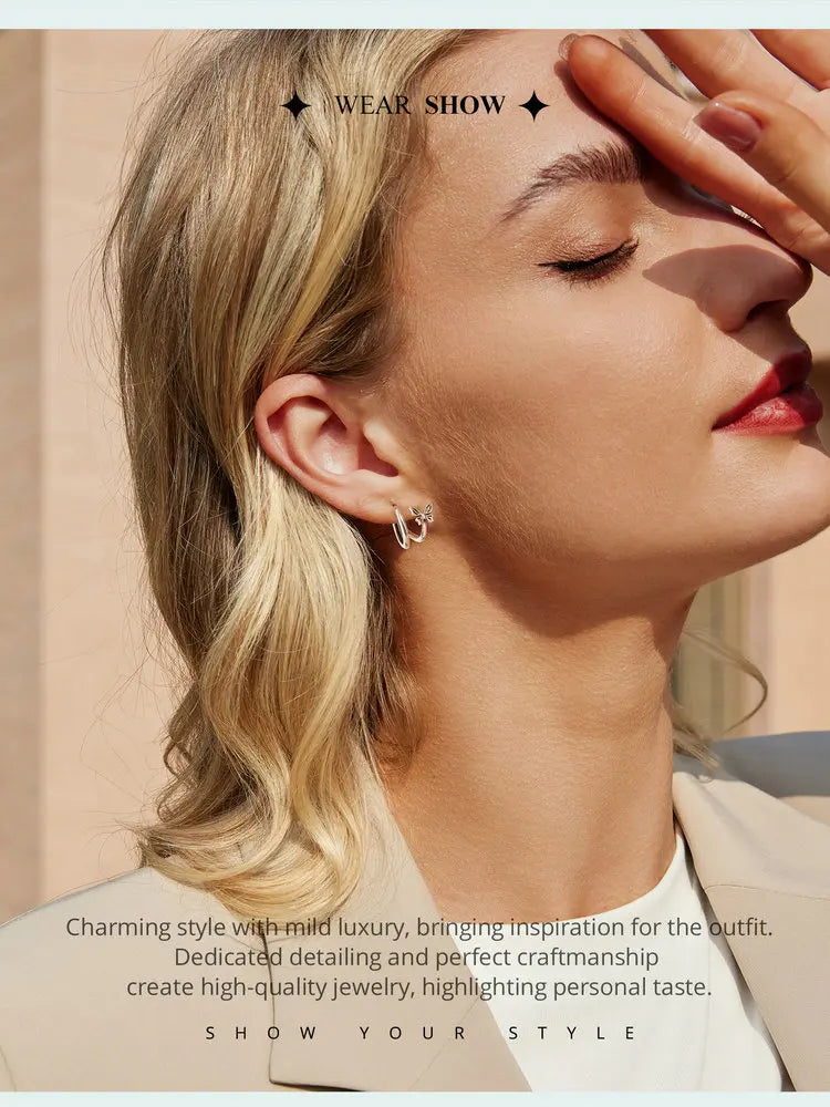WOSTU Real 925 Sterling Silver Original Butterfly Hoop Earrings Oxidation For Women Wedding Party Daily Gift DIY Fine Jewelry