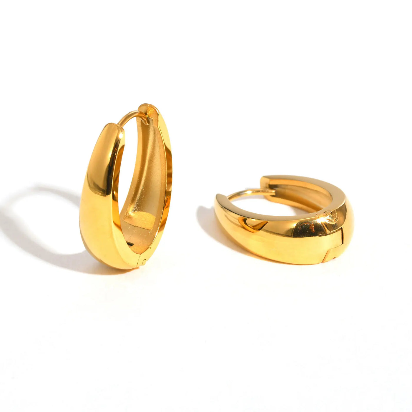 Oval Hoop Earrings for Women, Small Thick Geometic Earring Huggies, Gold Plated Hypoallergenic Minimalist Jewelry