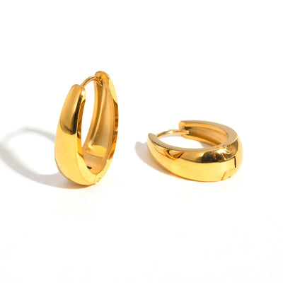 Oval Hoop Earrings for Women, Small Thick Geometic Earring Huggies, Gold Plated Hypoallergenic Minimalist Jewelry