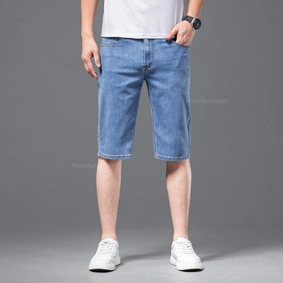Fashion Men's Straight Denim Shorts Summer Thin Elastic Casual Bermuda Jeans Breathable Fabric Male Clothes Boardshorts