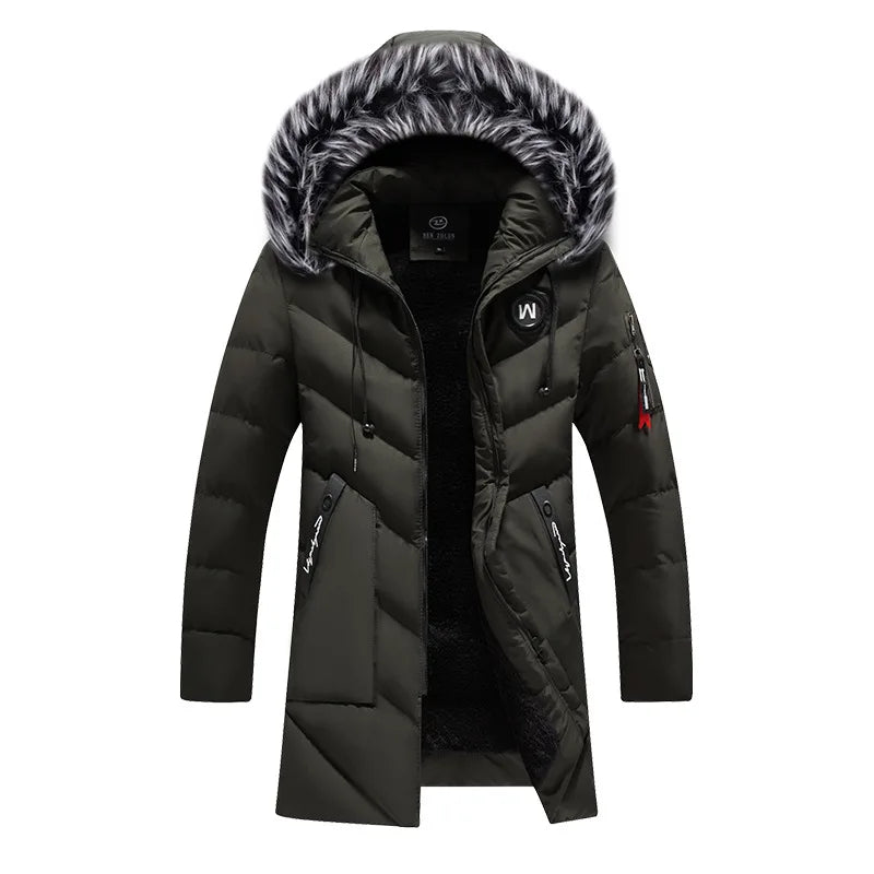 DIMUSI Winter Men's Long Jacket Fashion Men Fur Collar Thermal Classic Coats Casual Warm Windbreaker Padded Jackets Men Clothing