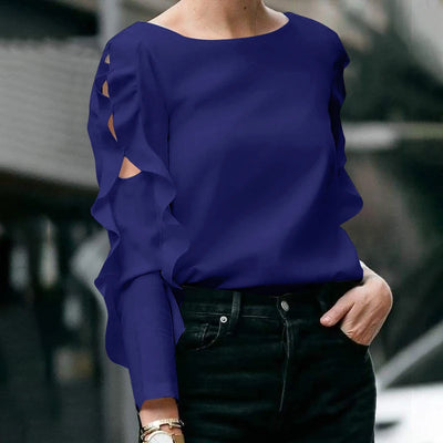 Plus Size 5XL VONDA Autumn Elegant Solid Blouse Fashion Top Women 2024 Ruffled Long Sleeve Hollow Out Casual Loose Shirts Blusas