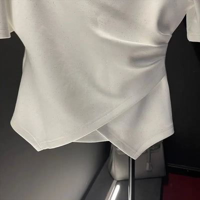 Crop Tops Tshirts for Women Solid Color Diamond Tunic Tees 2024 Ropa Mujer Slim Waist Off Shoulder Fashion Sweet Sexy T-shirt