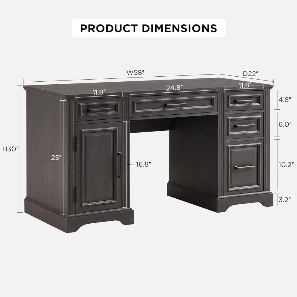 Large Computer Desk with Drawers, Embossed Texture Home Office Desk, Workspace for Work Study Writing