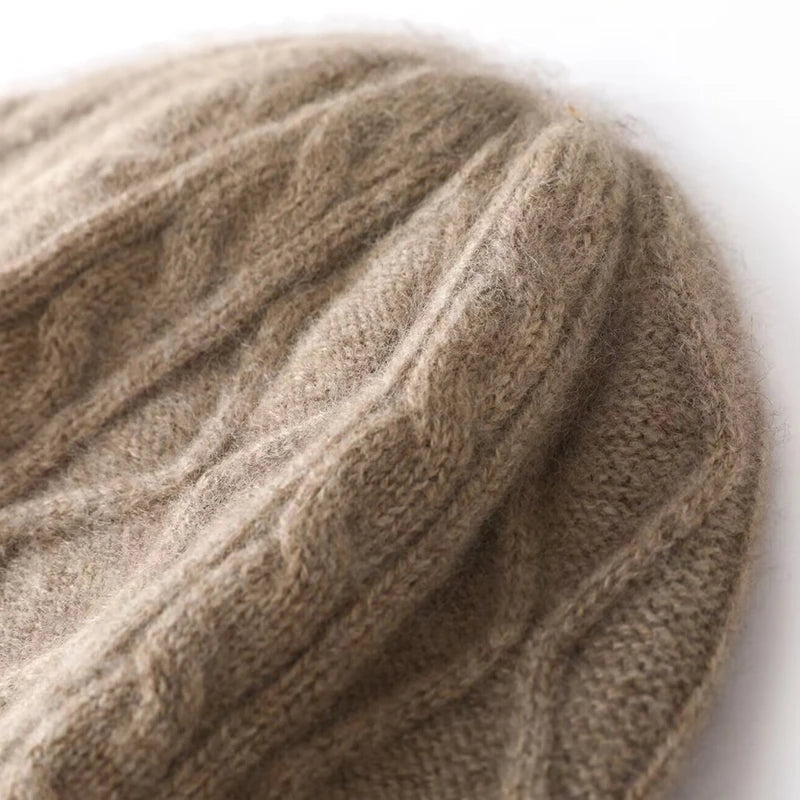 100%Pure Cashmere Women's Winter Hat 2023 Warm Wool Soft Beanie Bonnet y2k Rhombus Luxury Beanies For Lady Knitted Skullies Cap