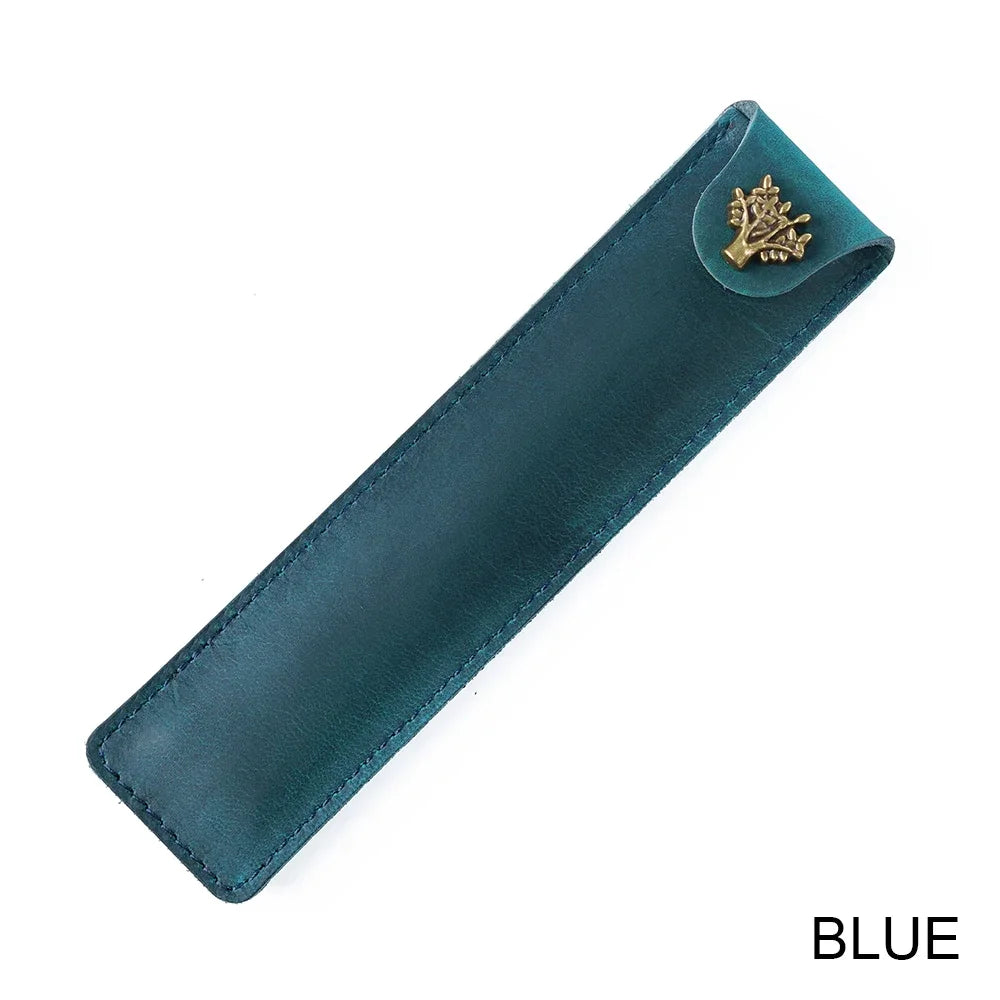 Genuine Leather Pen Case Cowhide Stationery Pencil Holder Bag Pen Pouch for Travel Notebook Journal Pen Cover