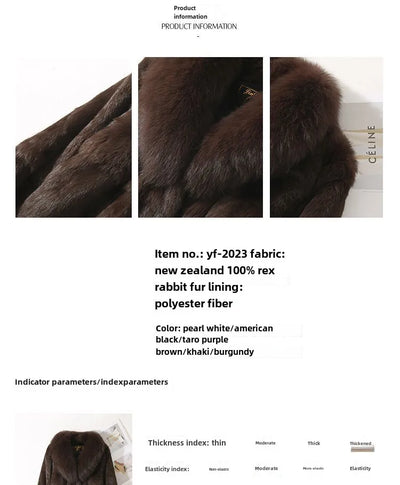 Real Rabbit Fur Coat Women Autumn Winter Short Jacket Thick Warm New Fashion Fox Fur Collar Elegant Female Warm Outerwear