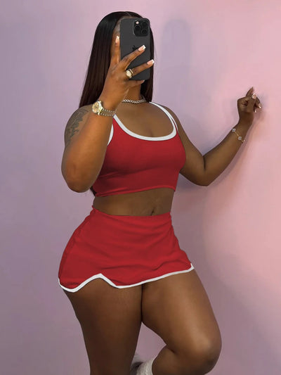 Weird Puss Casual Simple Women 2 Piece Set Tracksuit Skinny Tank Tops+Irregular Hem Skirts Matching Stretch Streetwear Outfits