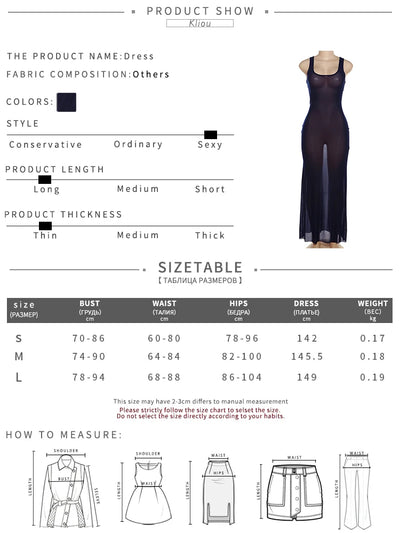 Kliou Solid Sheer Pure Cotton Maxi Dress Women Casual Square Collar Sleeveless Slim Robe Lady Holiday Style Streetwear Clothing