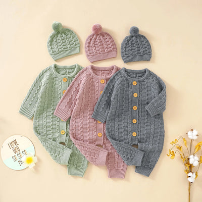 Ma&Baby 0-18M Warm Baby Clothing Knit Romper Newborn Infant Toddler Boy Girl Long Sleeve Jumpsuit + Hat Fall Spring Outfits