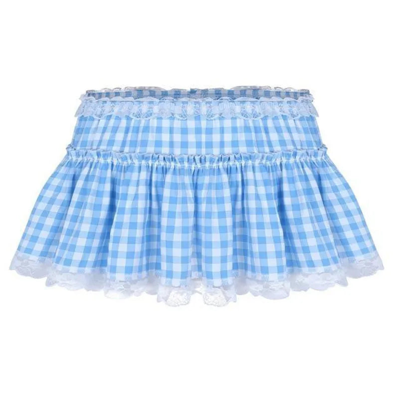 Lace Gingham Mini Skirt