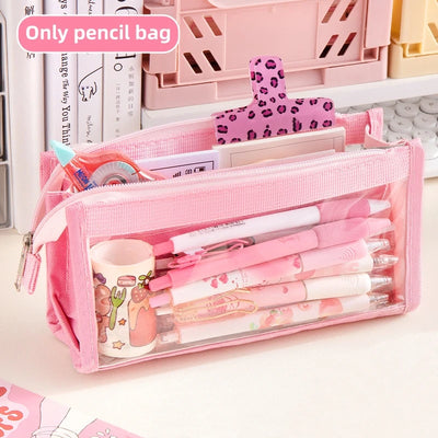 6-layer PVC transparent pencil bag Student Large capacity stationery bag School supplies storage bag Waterproof color pen case