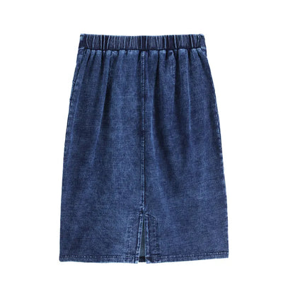 LIH HUA Women's Plus Size Denim Skirt Chic Elegant Skirt For Chubby Women Autumn Knitted Cotton Skirt