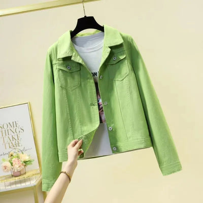 Spring Autumn Women Short Denim Jacket Candy 8 Colors Streetwear Chic Jean Coat Lady Slim Small Outerwear Female casual Tops