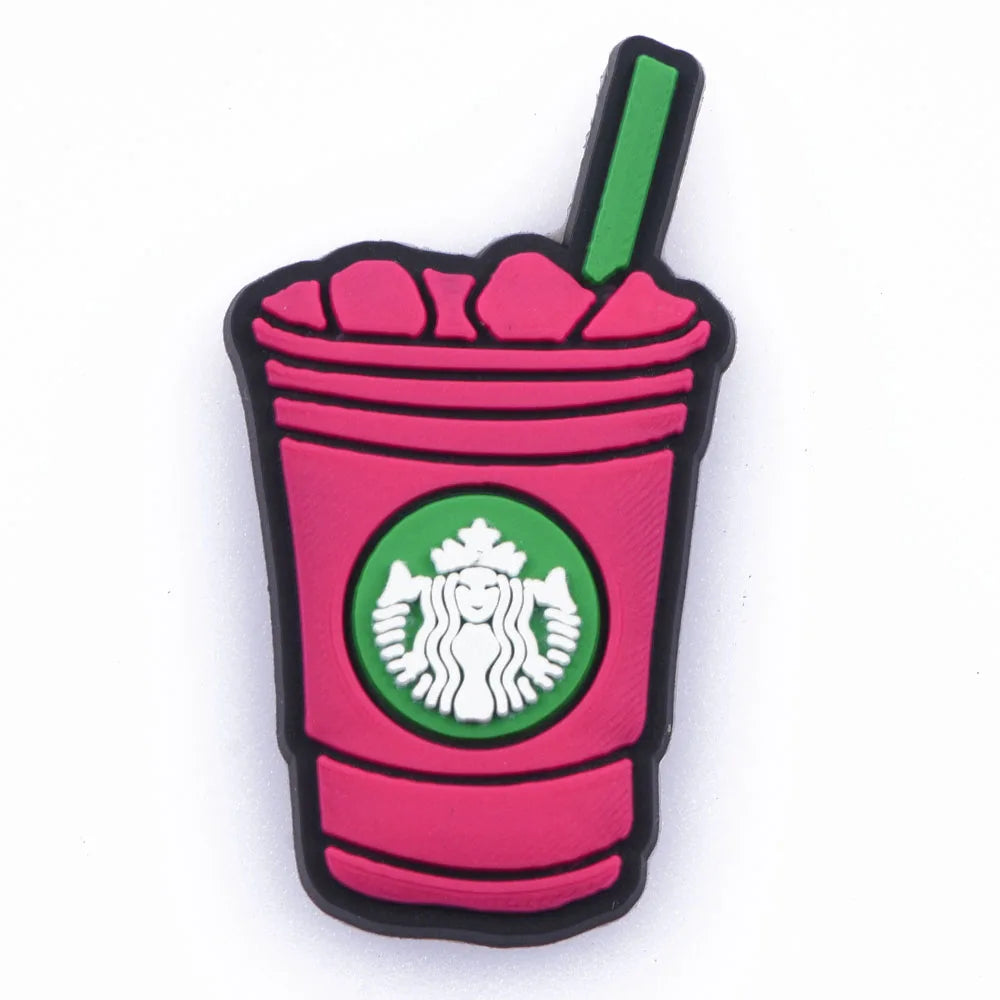 1pc Cute Cartoon Cat Coffee Cup PVC Shoe Charms Buckle Clogs Accessories for Girls Sandals Decoration Kids Gift
