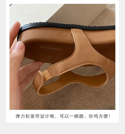 Flat with Slip-on Casual Modern Sandals Low Heel Solid 2025 High Quality Ladies Shoes Back Strap Roman Women's Sandals