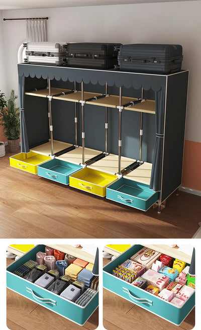 Large Fabric Wardrobe Portable Closet Organizer Multi-layer Dustproof Storage Cabinet for Rental Room or Bedroom
