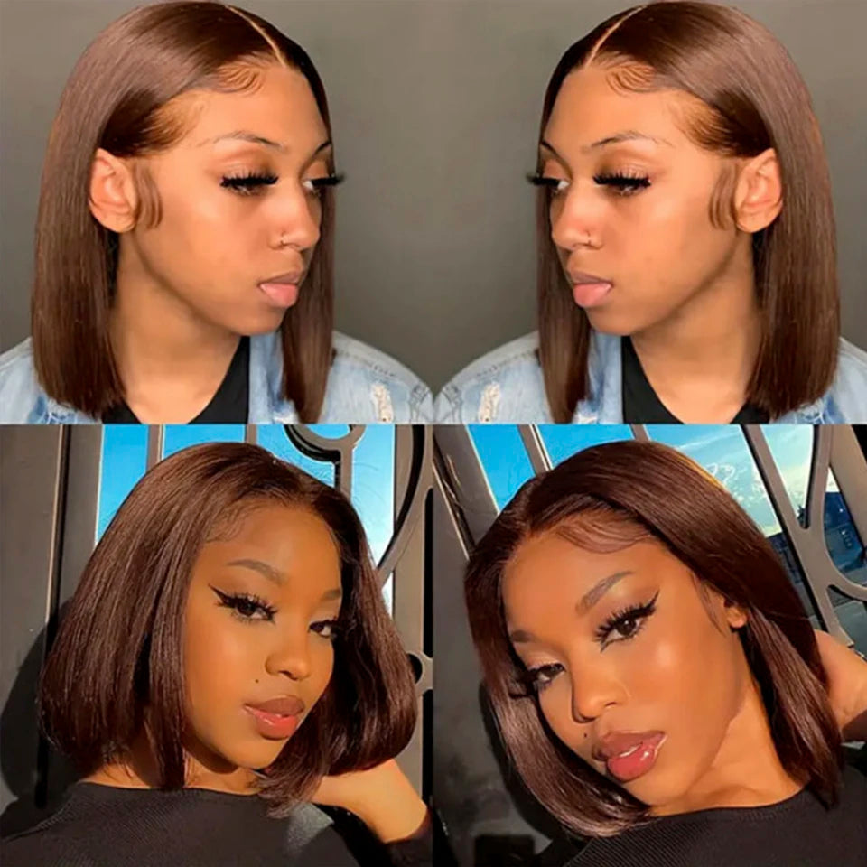 12A Malaysia #4 Brown Straight Short Bob Wig 100% Human Hair Wig Chocolate Glueless Wig Virgin Hair For Black Women