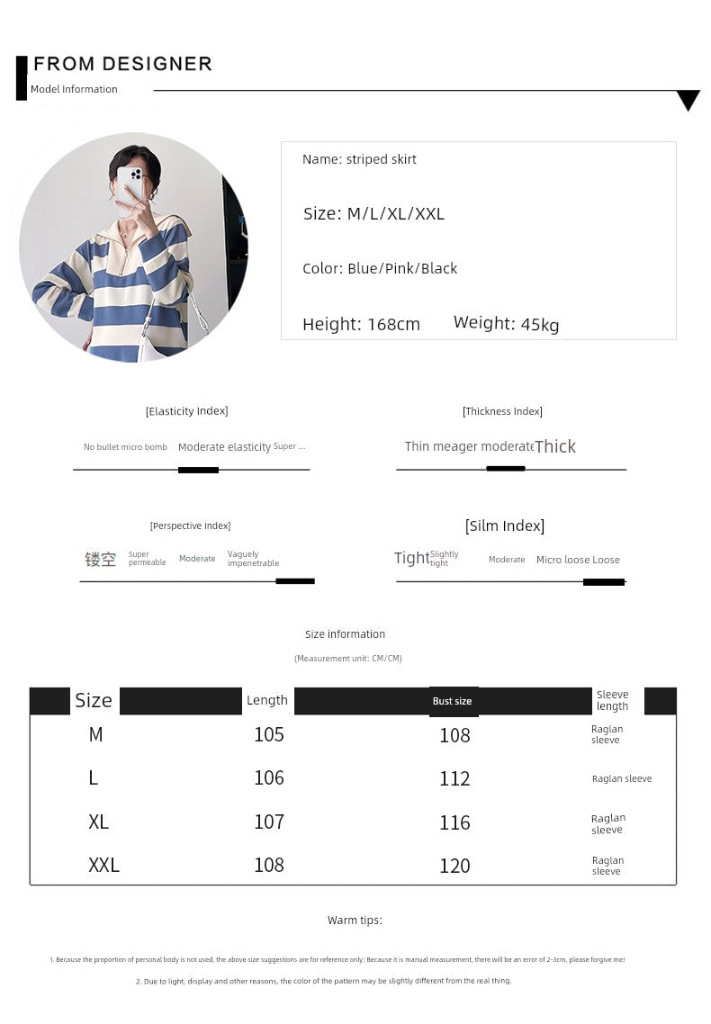 2025 Spring Clothing New Arrival K-style Plus Size Maternity Stripes Dress Fashionable Mom Pullover Sweatshirt Lapel Long Skirt