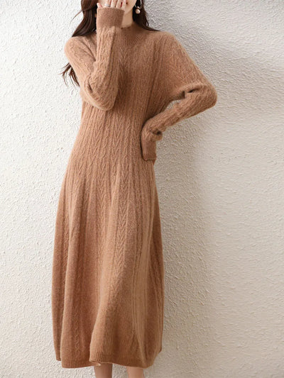 Elegant Fashion Dresses Cashmere Sweater Knitted Long Dress 100% Merino Wool Women Turtleneck Office Skirt Autumn Winter Clothes
