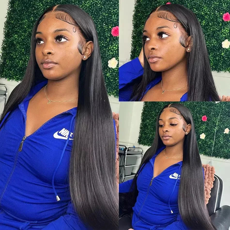 12A Peruvian Straight 13x6 Lace Front Human Hair Wig Natural Color 32 Inch 4x4 HD Transparent Lace Closure Wig For Black Women