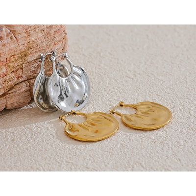 Yhpup 316L Stainless Steel Metal Geometry Textured Hoop Earrings 18K PVD Plated Individualistic Versatile Daily Jewelry