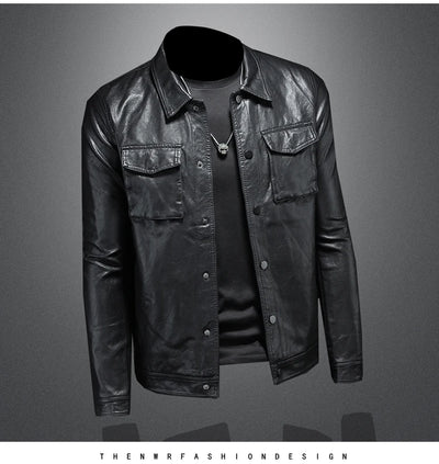 2024 Autumn and Winter New Men's Fashion Handsome with Fine Lapel Motorcycle Leather Coat Slim Stylish Man  Men Jacket