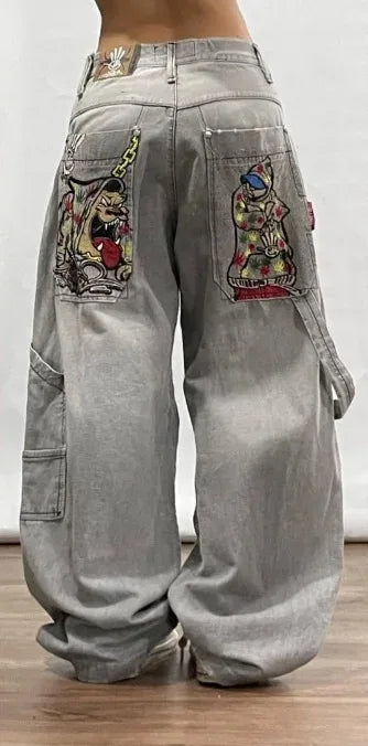 Y2K Harajuku Fashion New Solid Color Washed Baggy Jeans Women Streetwear Punk Popular Casual Joker High Waist Wide Leg Pants