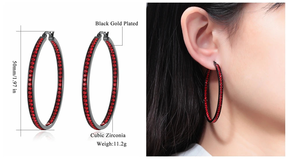 CiNily Hoop Earrings Silver Plated Mult-colors CZ Crystal Stone Stainless Steel Big Round Punk Earring for Women Summer Jewerly