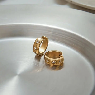Youthway Star Zirconia Round Hoop Earrings Stainless Steel High Quality Jewelry Minimalist Elegant Chic Earrings Wholesale