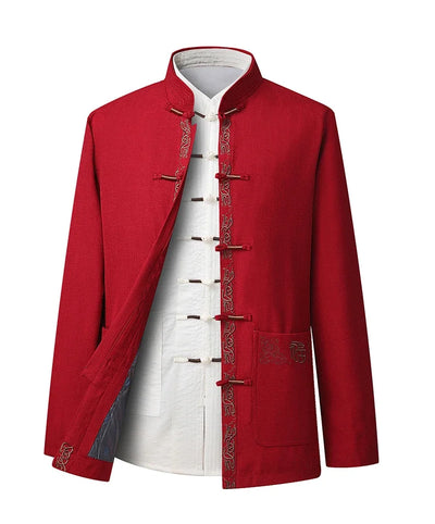 Tang Suit (top + Pants) Spring and Autumn Elderly People Door Flaperon Embroidery Father Men's Hanfu Chinese Style Suit