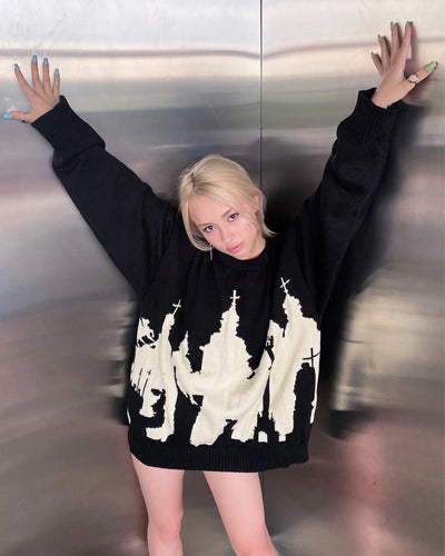 Hip Hop Men Women Streetwear Vintage Harajuku Knitted Sweater winter Pullover Loose Retro y2k gothic sweater top Halloween EMO