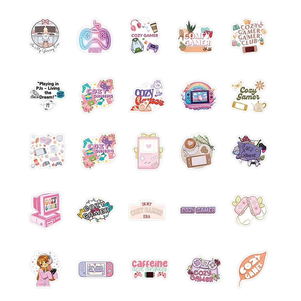 10/30/64pcs Cute Cartoon Cozy Gamer Graffiti Stickers DIY Notebook Laptop Phone Suitcase Fridge Decoration Sticker Kids Toys