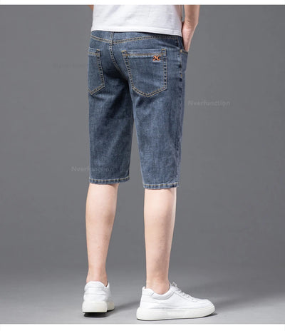 Fashion Men's Straight Denim Shorts Summer Thin Elastic Casual Bermuda Jeans Breathable Fabric Male Clothes Boardshorts