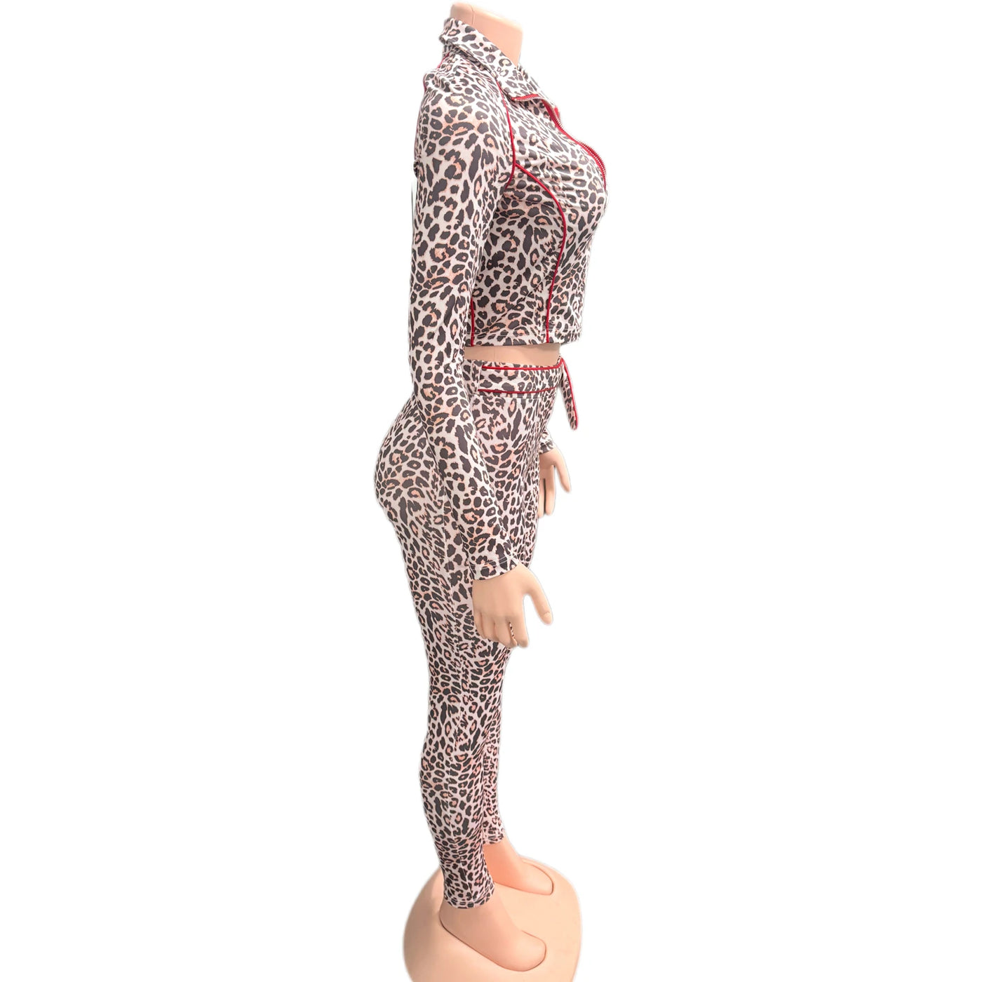 Weird Puss Leopard Print 2 Piece Set Women Tracksuit Casual Crop Jacket+Metal Sash Leggings Street Matching Club Stretch Outfits